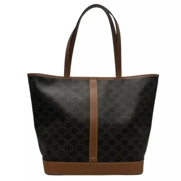 Auth CELINE Medium Cabas Tan (Dark Brown) Brown) Triomphe Canvas 1421-111324 - Picture 1 of 14